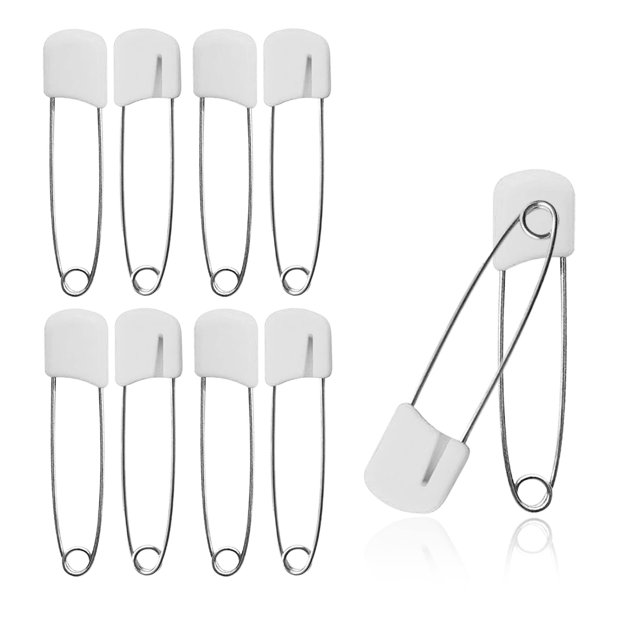 50pcs/set White Stainless Steel Safety Pins For Diapers, Bibs And