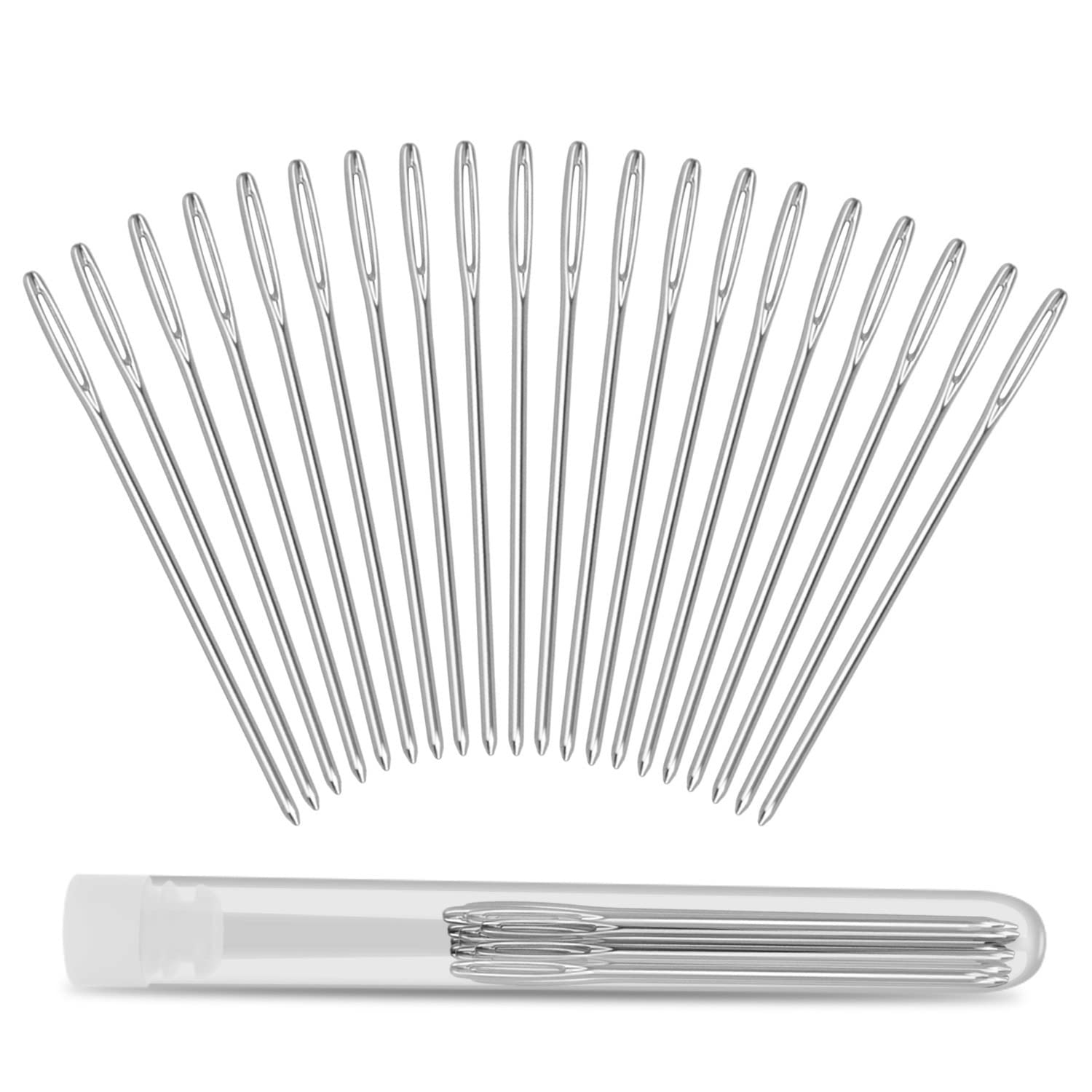 ERKOON 20 Pieces Large-Eye Blunt Needles 52mm Large Eye Sewing Needles  Stainless Steel Stitching Needles with Clear Bottle for Leather Projects