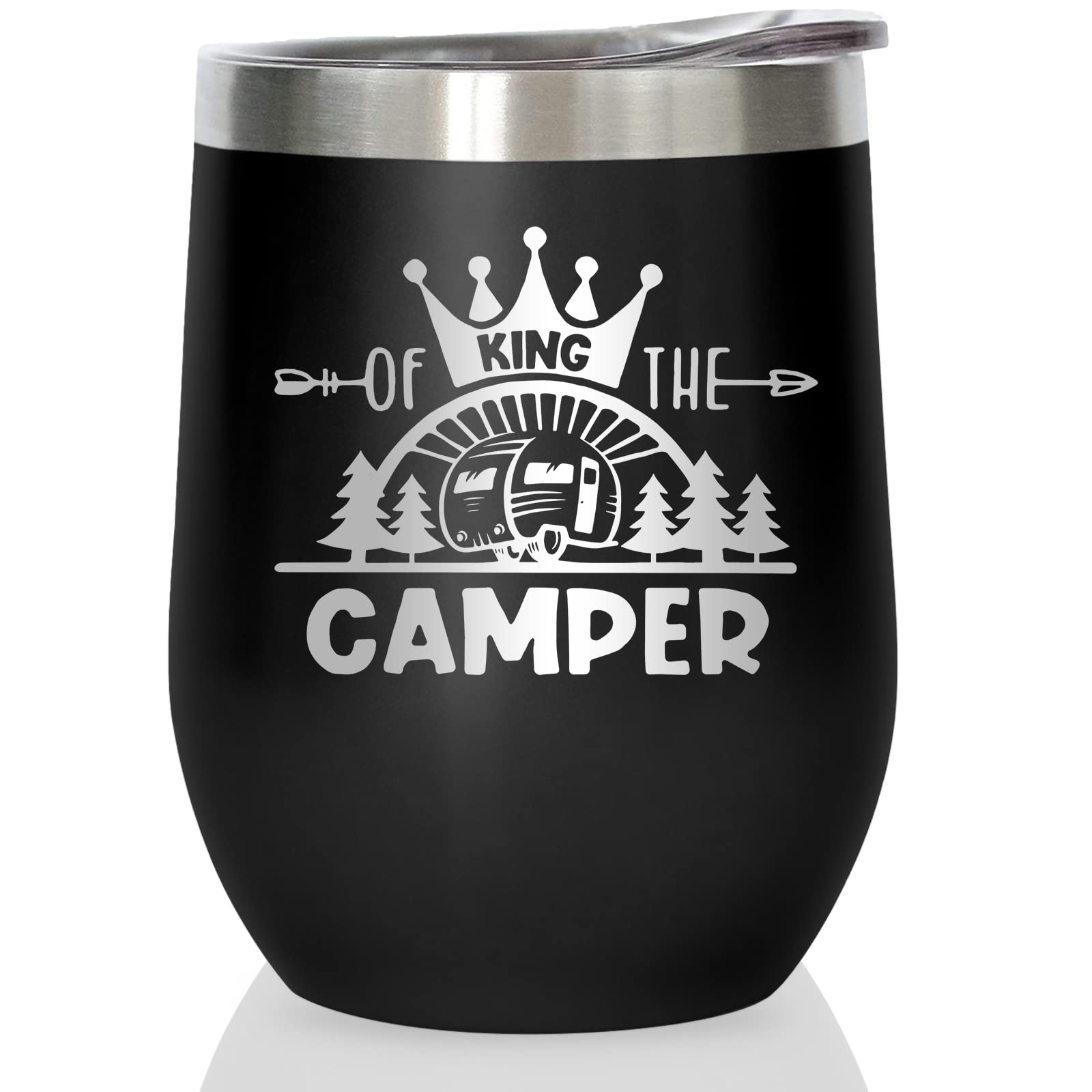 Coolertaste King Of The Camper Wine Tumbler, Happy Camper Gifts 12oz Cup,  Gifts For Campers Outdoors, RV Hiking Camping Coffee Mugs, Camper Lover  Couples Glass for Men