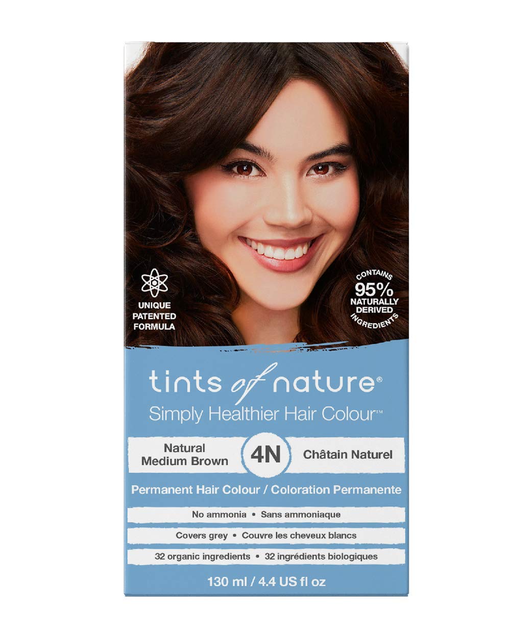 Tints of Nature Natural Permanent Hair Dye, Nourishes Hair & Covers Greys,  1 x 130ml - 4N Medium Brown Single Medium Brown (4N)