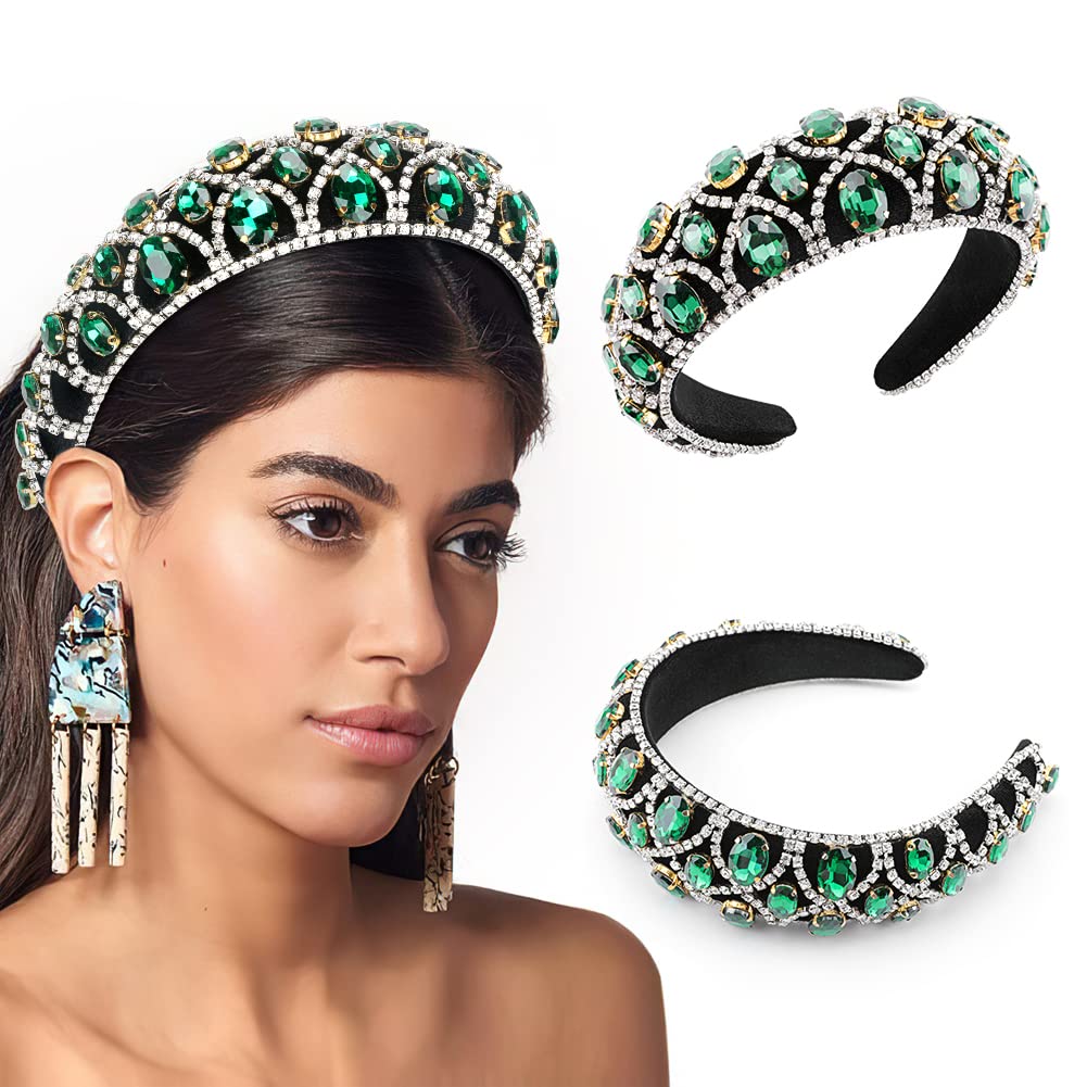  FOMIYES 2pcs Green Crystal Headband Hair Diamonds