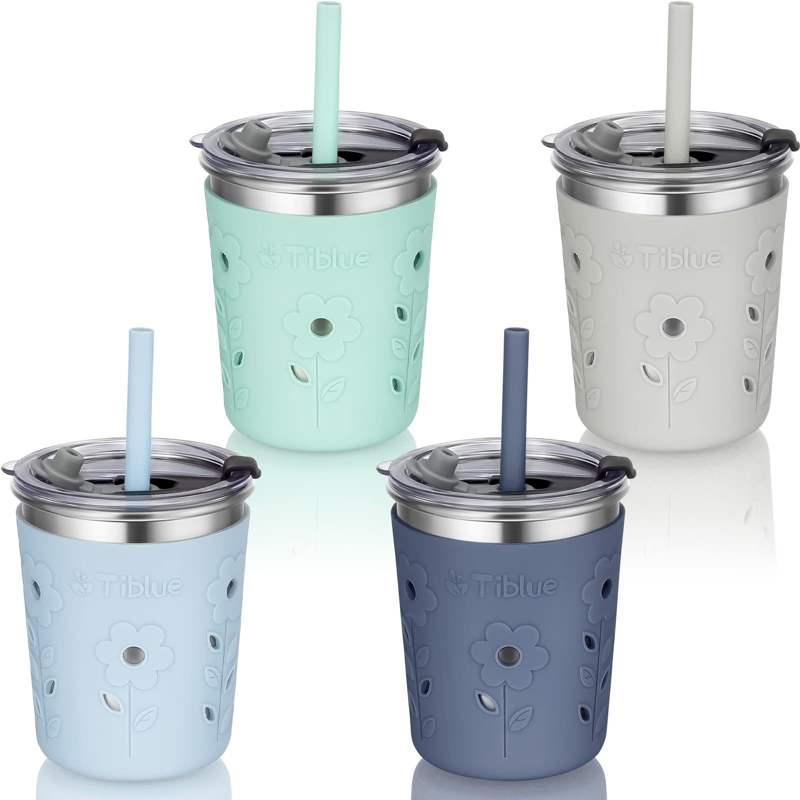 Tiblue Kids & Toddler Cups - 4 Pack 8oz Spill Proof Stainless