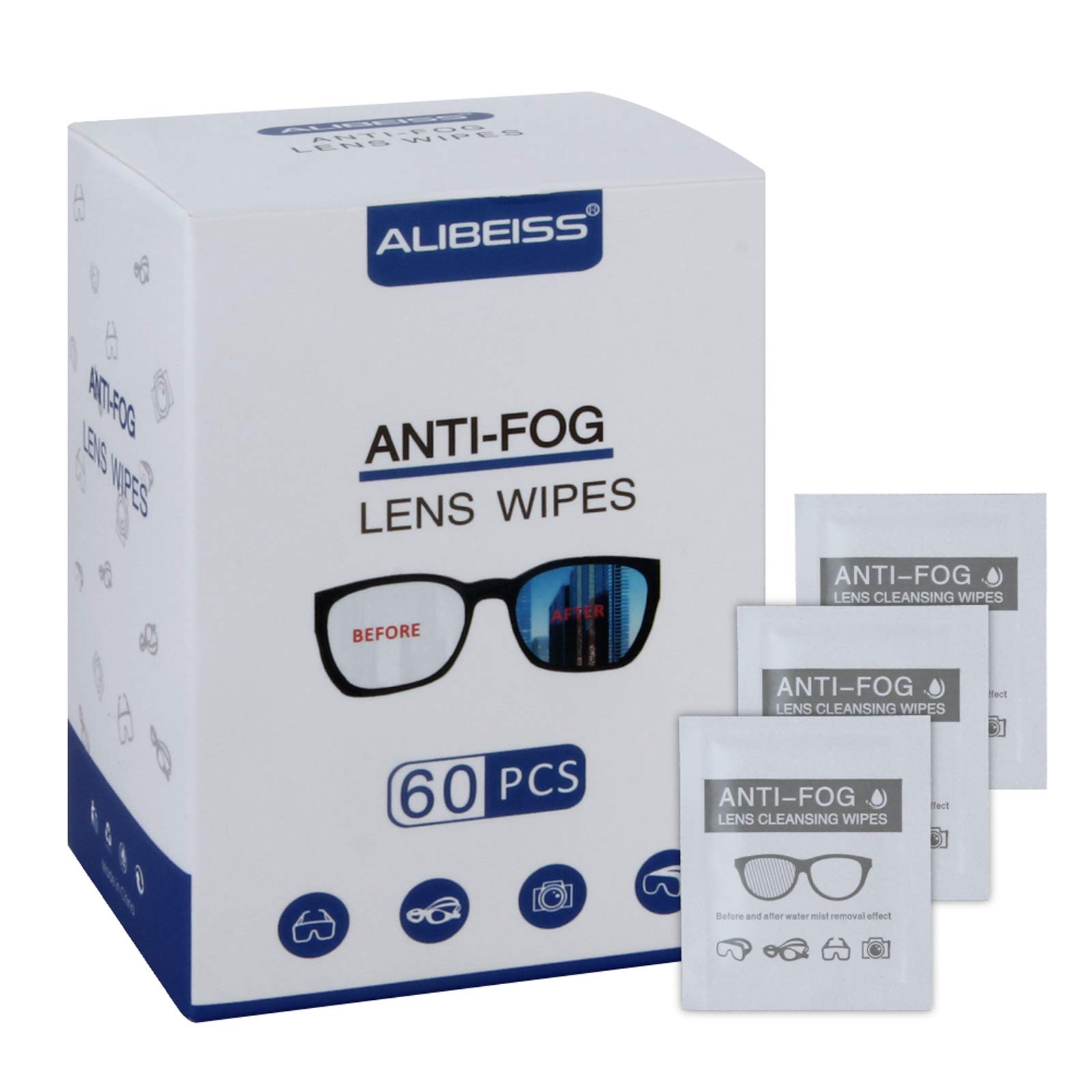 Alibeiss Anti-Fog Lens Wipes Pre-Moistened Anti-Fog Wipes,6 X 5