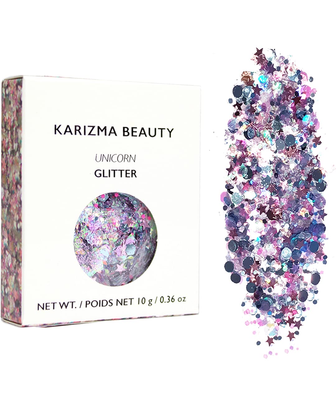 KARIZMA Holographic Silver Body Glitter. 10g Glitter for Chunky Face ,  Hair, Eye and Body for Women. Rave Glitter, Festival Accessories, Cosmetic