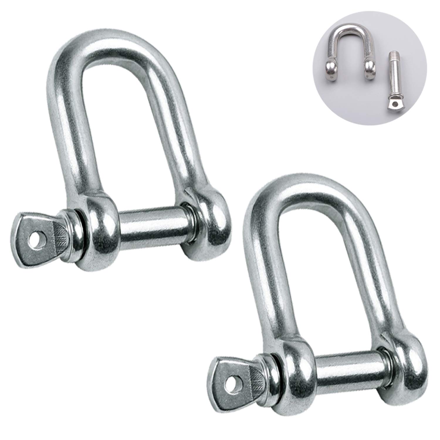 Reedny Stainless Steel 304 D Shape Shackle 5/32, 1/4, 5/16,3/8, 9/16,  for Chains Wirerope Lifting Outdoor Camping Survival Rope Bracelets Or for  Heavy Duty Construction 3/8 2Pcs