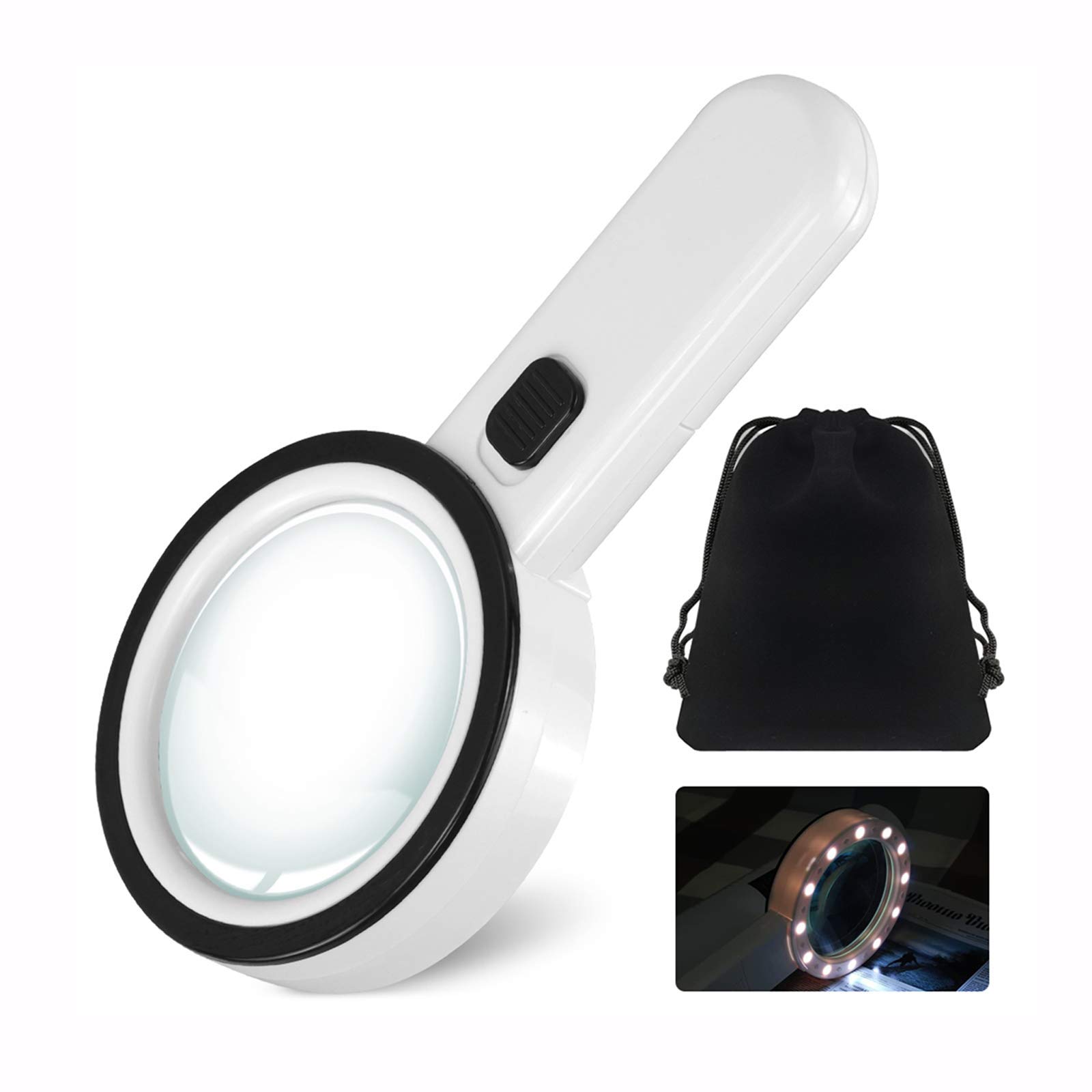 30X Handheld Magnifying Glass 12 Bright LED Light Illuminated