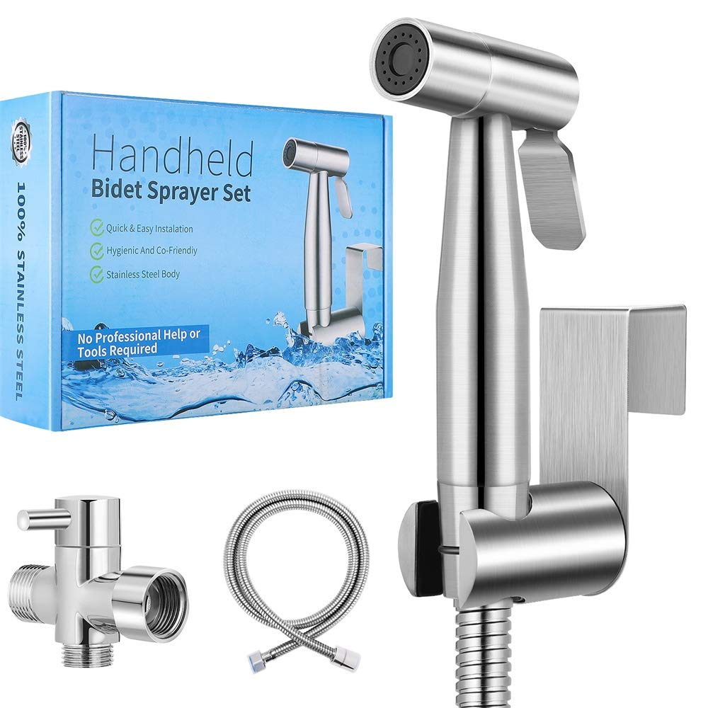 New Bidet Toilet Sprayer, Premium Stainless Steel Bathroom Bidet Sprayer Set, Baby Cloth Diaper Sprayer with Superior Complete Support Wall or Toilet Mount