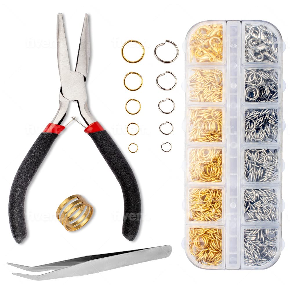 Anzlah Open Jump Rings and Lobster Clasps Jewelry Fixing Kit (1200 pcs Gold  and Silver) with a Bent Nose Jump Ring Pliers Tweezers and a Jump Ring  Opener (O Rings for Jewelry