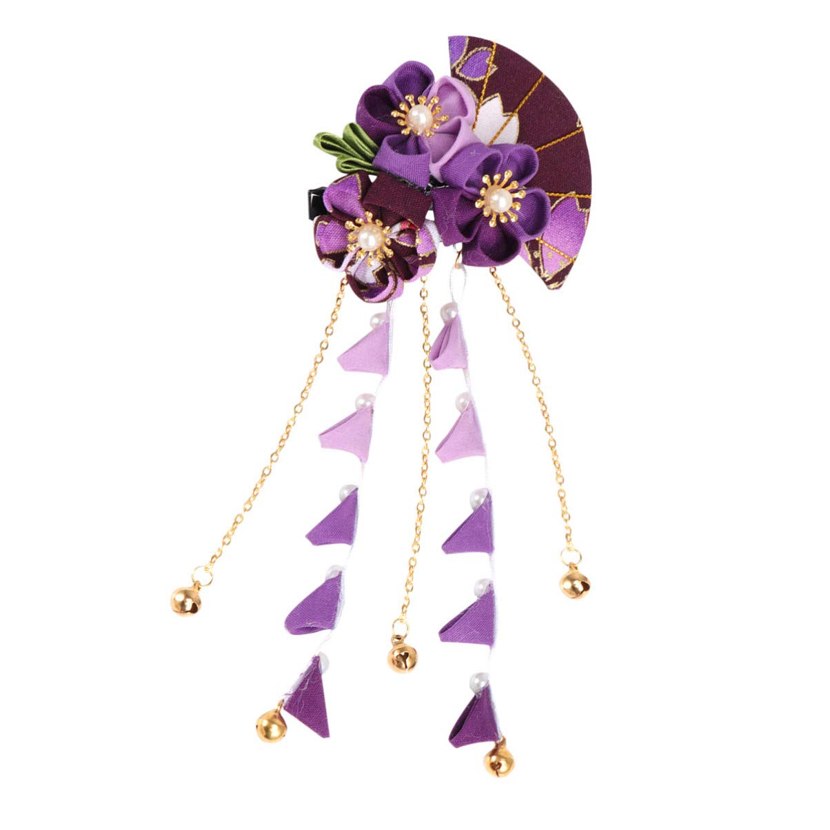 FRCOLOR Japanese Hair Clips Kimono Flower Hair Pins Kimono Hair Bridal Kanzashi Hair Ornament for Women Girls (Purple)