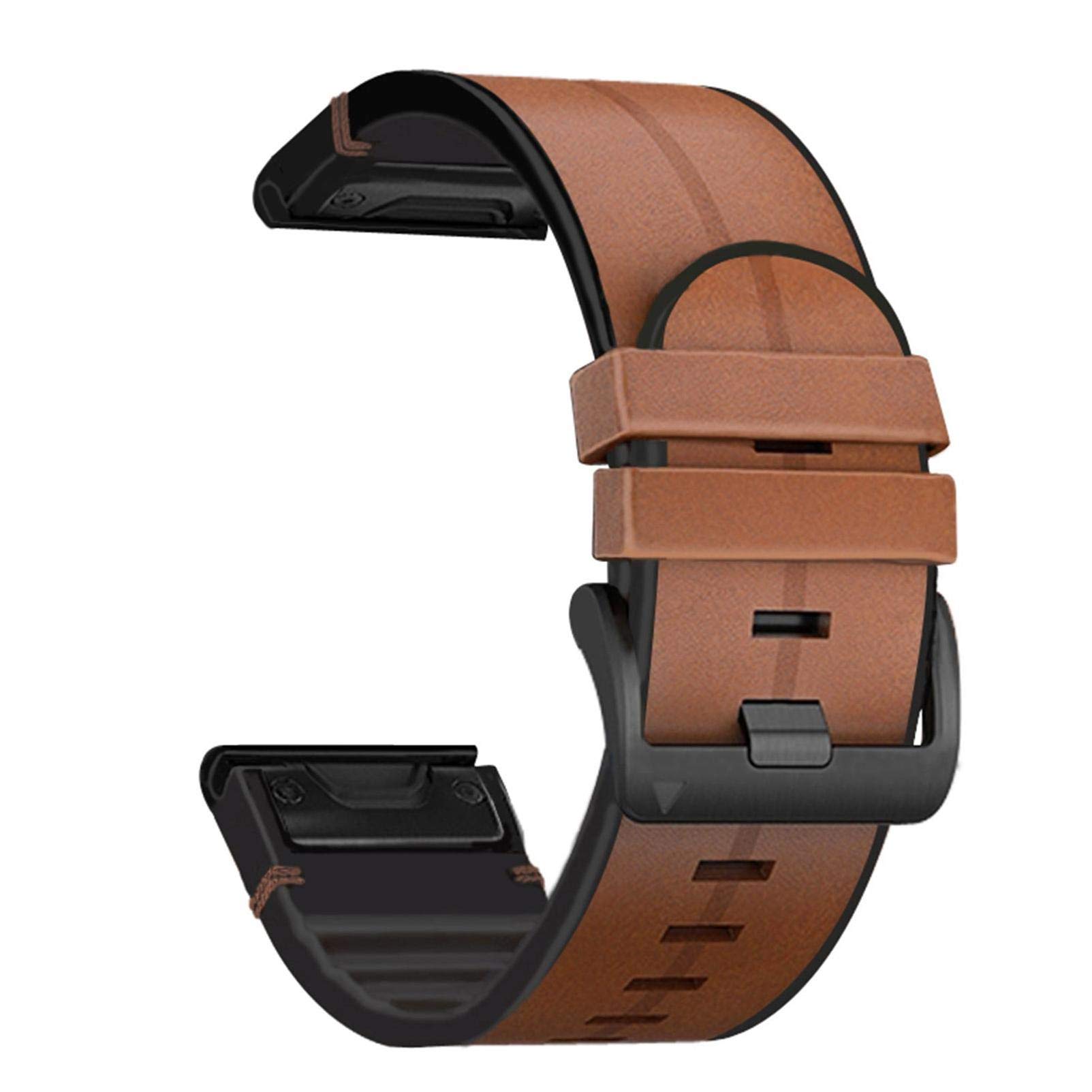 Abanen for Garmin Fenix 7X / Fenix 6X / Fenix 5X Watch Band, Quick Easy Fit  26mm Soft Genuine Leather Hybrid Silicone Sweatproof Wristband Strap for  Fenix 5X Plus,Tactix Delta,Fenix 3,Enduro Brown