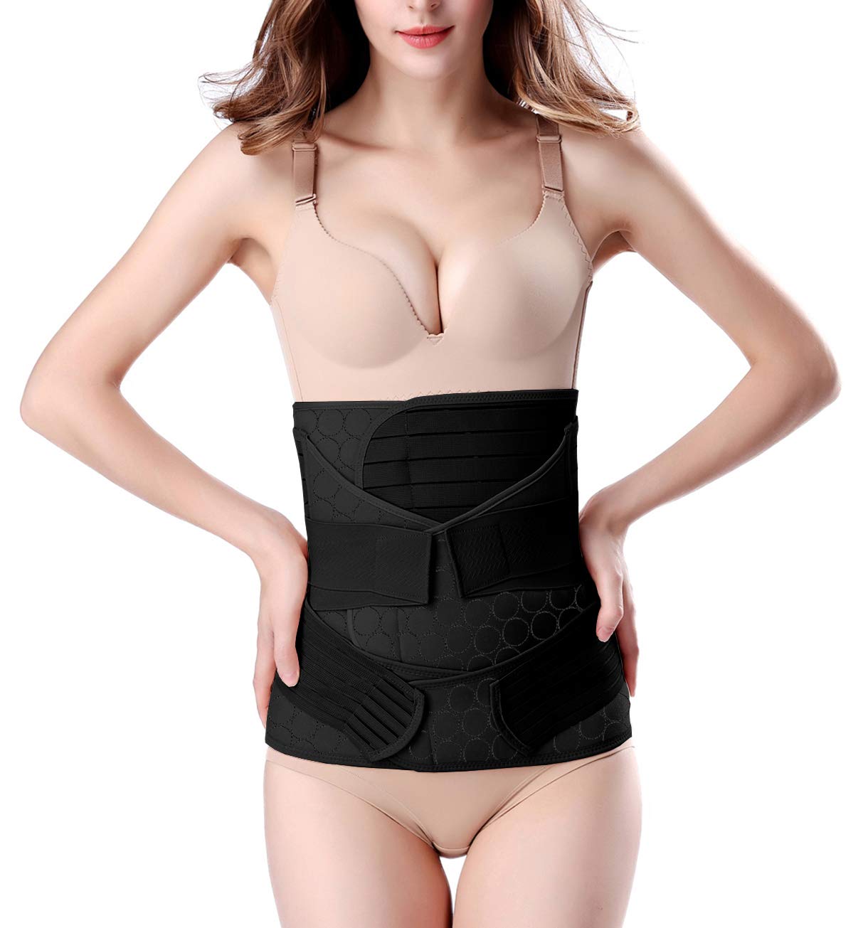 ChongErfei 3 in 1 Postpartum Belly Wrap - Recovery Belly/Waist/Pelvis Belt  Black Postpartum Belly Band Black One Size Black One Size (Pack of 1)