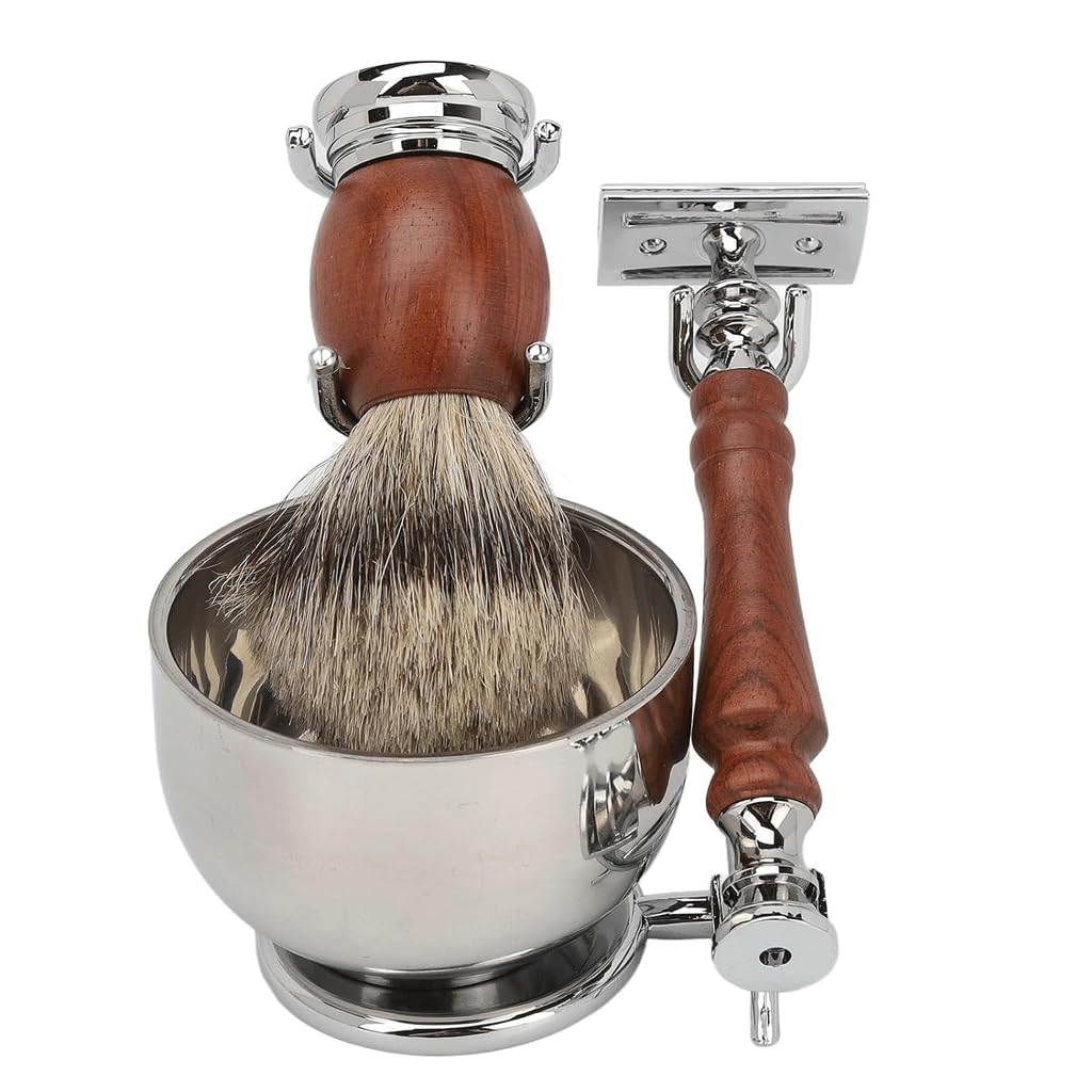Posedwra Men's Razor Set - Premium Manual Razor & Rosewood Brush for a ...