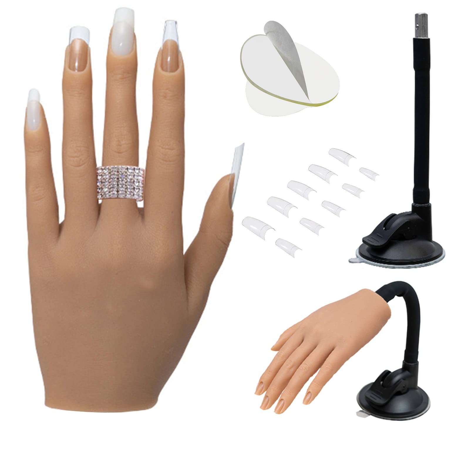 Practice Hand for Acrylic Nails, Flexible Nail Hand Practic Nail Training  Fake Hand Nails Practice Mannequin Hands Manicure Hand Practice with Nails