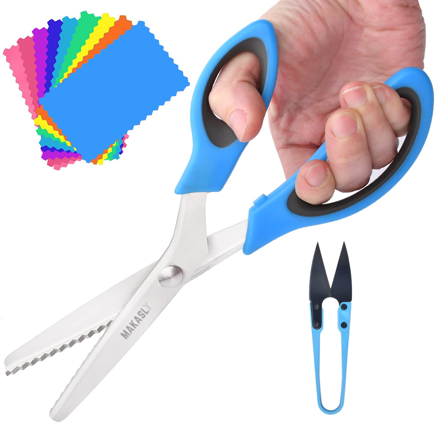 Makasla Pinking Shears Scissors for Fabric Craft Scissors Decorative Edge  Zig Zag Scissors with Serrated Cutting Edge Professional Sewing Pinking  Shear for Fabric/Leather/Paper Craft (Blue)