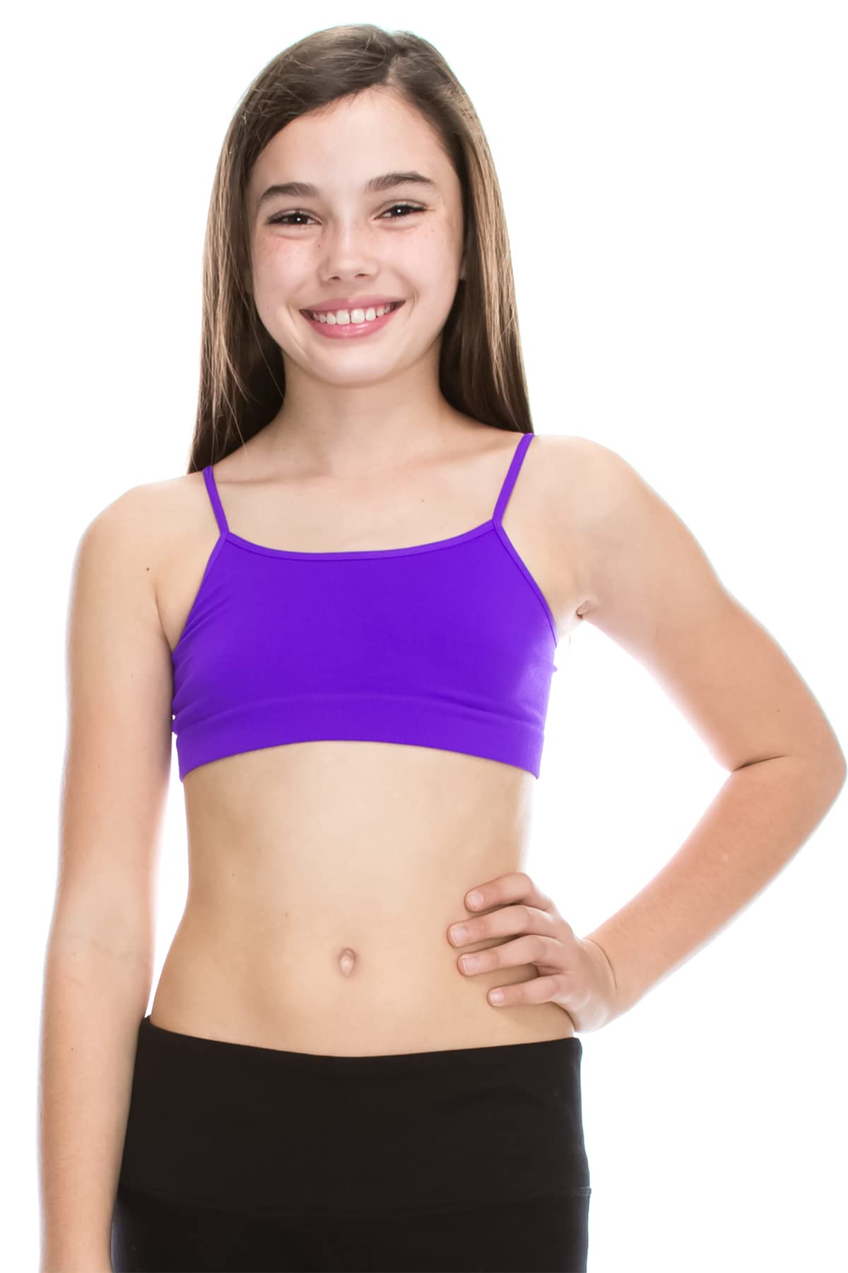 Kurve Girls Training Sports Bra Seamless Bralette Kids Crop Cami Tank Top  Neon Purple 4-8 Years