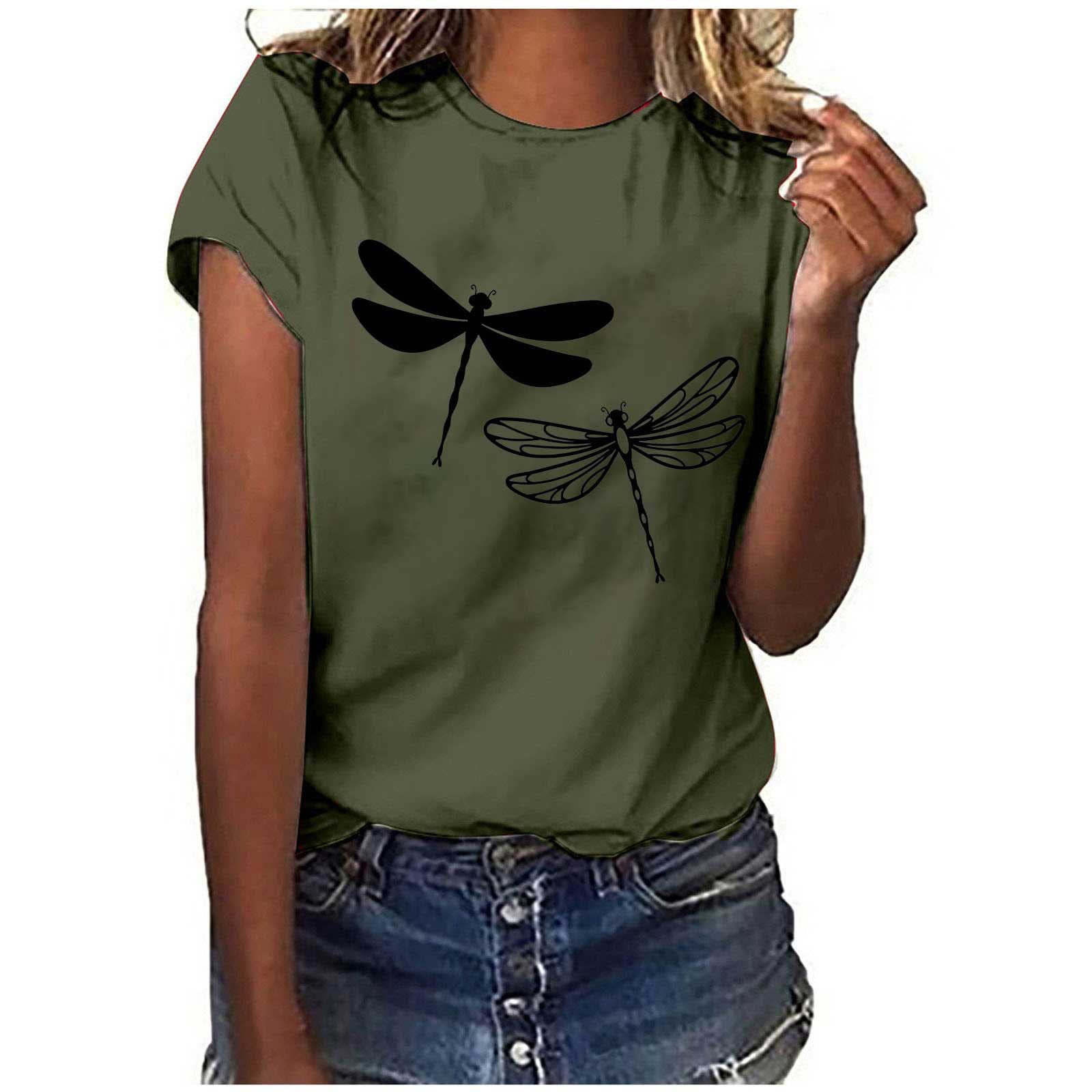 Womens Going Out Tops, Women's Round Neck Loose Fit T-Shirt Short Sleeve  Tops Plus Size Fashion Tee Womens Going Out Tops#army Green XX-Large