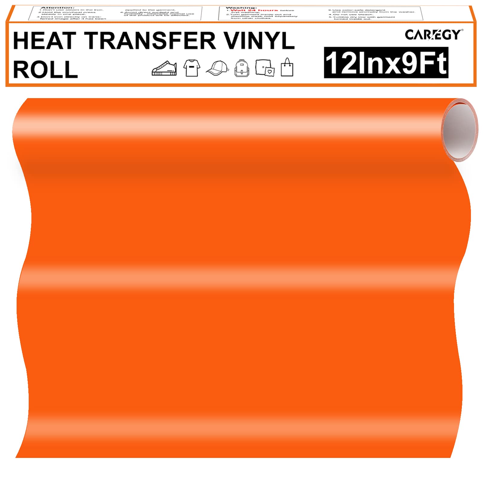 CAREGY Iron on Vinyl Heat Transfer Vinyl Roll HTV (12''x9' Orange)