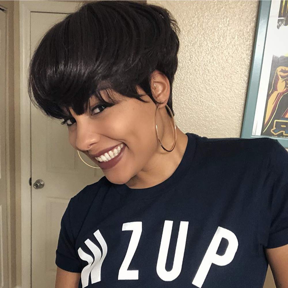 Short Hair Pixie Cut Wigs with Bangs Natural Black Short Wigs for Women Cute Short Pixie Short Hair Pixie Cut Wigs with Bangs Natural Black Short Wigs for Women Cute Short Pixie
