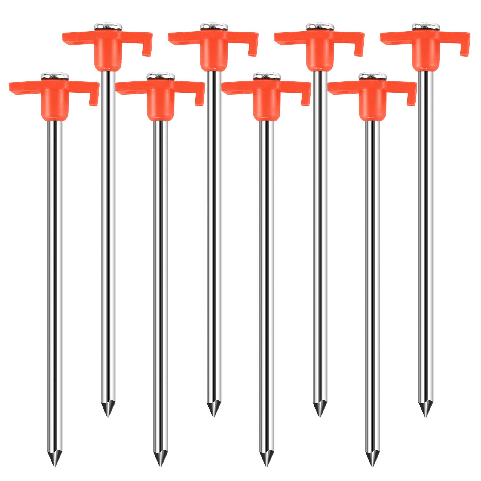 Tent Stakes Heavy Duty Tent Nail Camping Stakes Tent pegs for Pop Up Canopy  Ground Garden 10 Galvanized Steel Stakes 8pc-Pack (Orange)