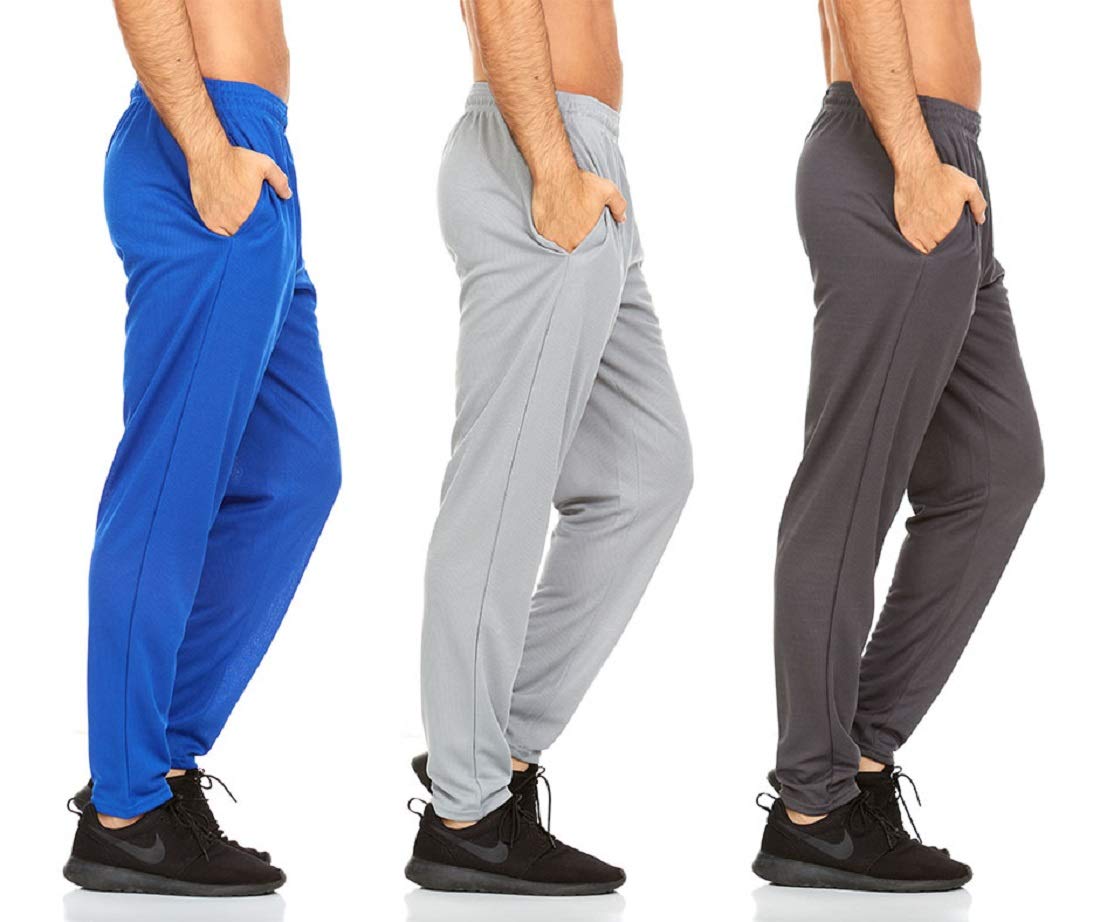 DARESAY Active Pants for Men- Quick-Dry Joggers with Two Side Pockets,  Athletic, Casual, Active Clothes for Men, 3-Pack. Medium Royal/Charcoal  Grey/Silver 3-pack