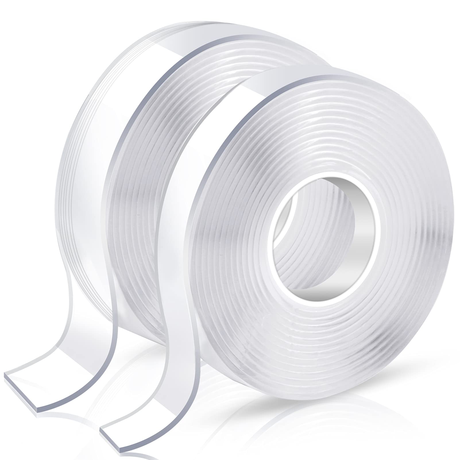 KUSUFEFI Double Sided Adhesive tape Heavy Duty Double Stick Mounting (2  Rolls Total 20FT) Clear Two Sided Wall tape Strips Removable Poster tape  for Home Office Car Outdoor Use