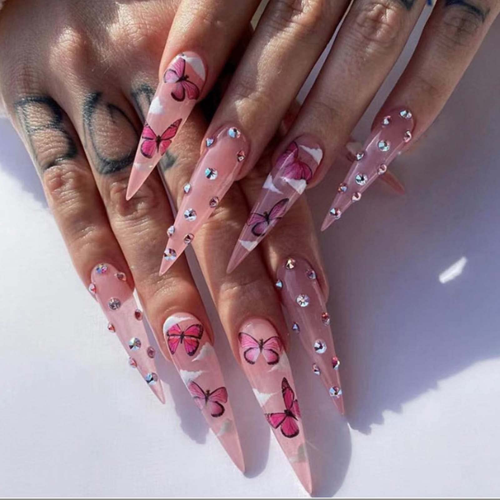 Churchf Detachable Almond False Nails Detachable Stiletto Fake Nails Full  Cover French Ballerina Nail Tips Press On Nails | Lilac nails, Gel nails,  Stylish nails