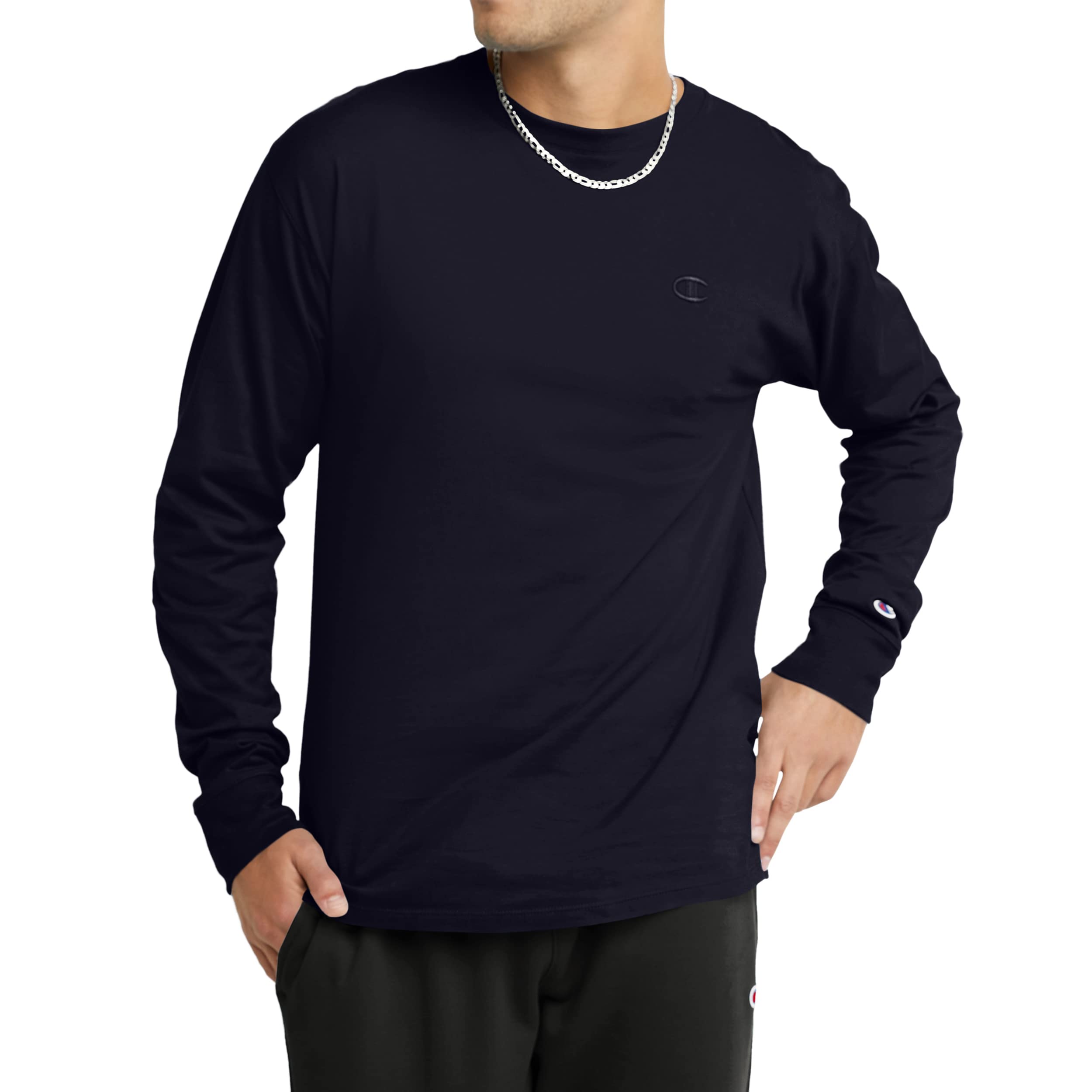 Champion Men's Long Sleeve Crewneck T Shirt, Long Sleeve T Shirt, Long  Sleeve Shirts for Men Large Black
