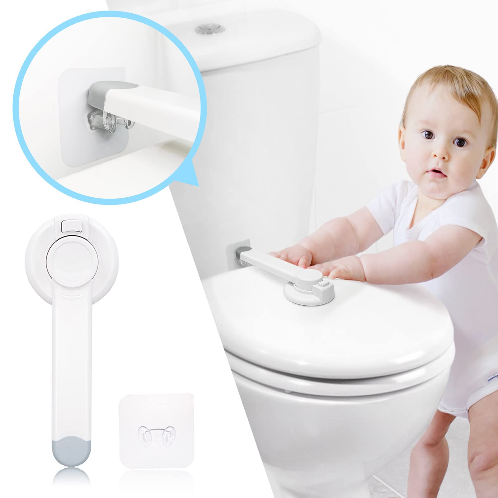 Toilet Lock Child Safety Upgraded Gapless Toilet Lock Baby Proof with 2  Extra Strong 3M Adhesives,Fit for Most Toilet Lid,Easy Installation  (white-1pack)