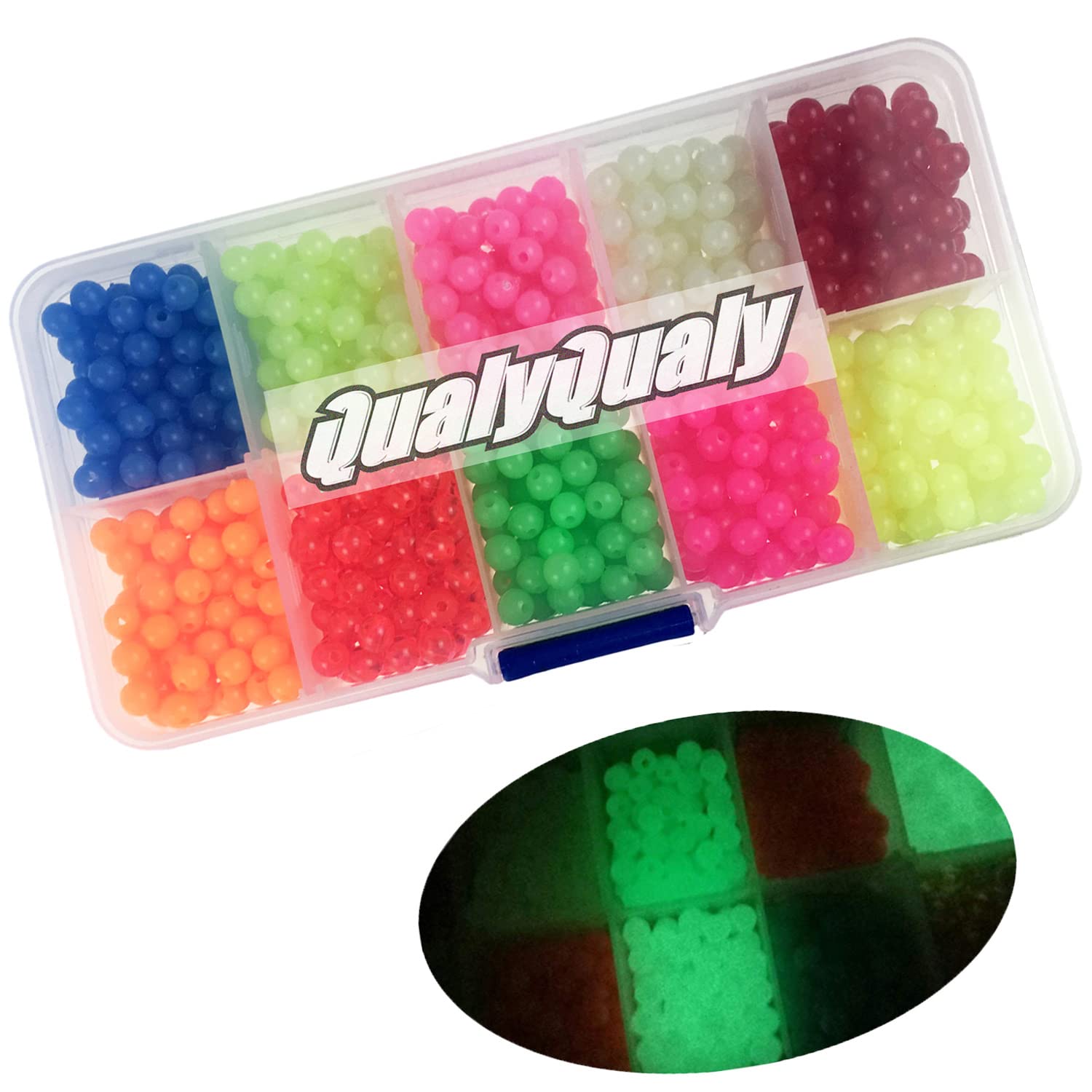 QualyQualy Fishing Beads Assorted, Plastic Glass Fishing Beads Red Yellow  Mix Color Luminous Glow Fishing Beads 4mm 6mm 6.5mm 8mm 10mm 12mm 1000Pcs  4mm/0.15in Fishing Beads