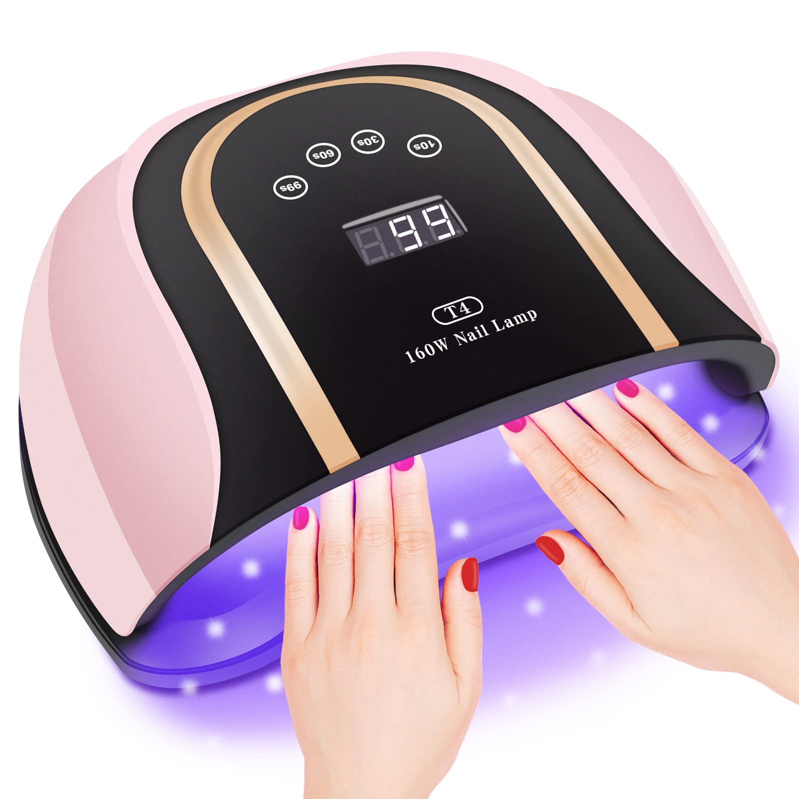 UV LED Gel Nail Lamp 160W Professional Nail Dryer for Two Hands Use Large  Gel Curing Nail Light with 54 Lamp Beads for Home Salon (Rose Hermosa)