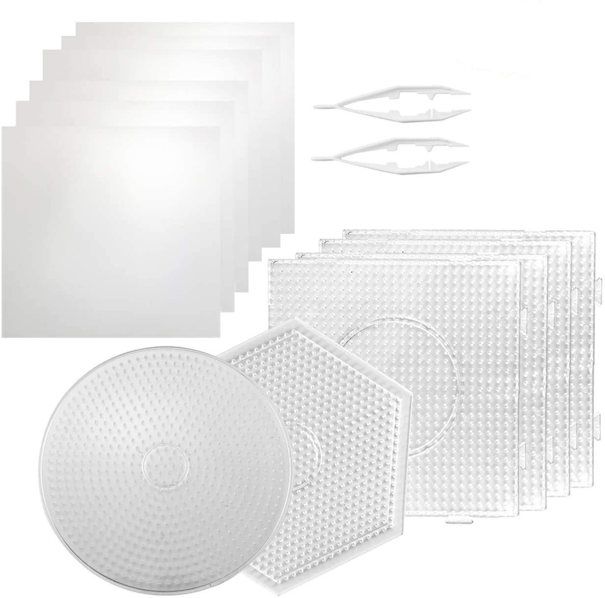 Faxco 6Pack 5mm Large Clear Plastic Fuse Beads Boards Bead Pegboards with 6  Ironing Paper and