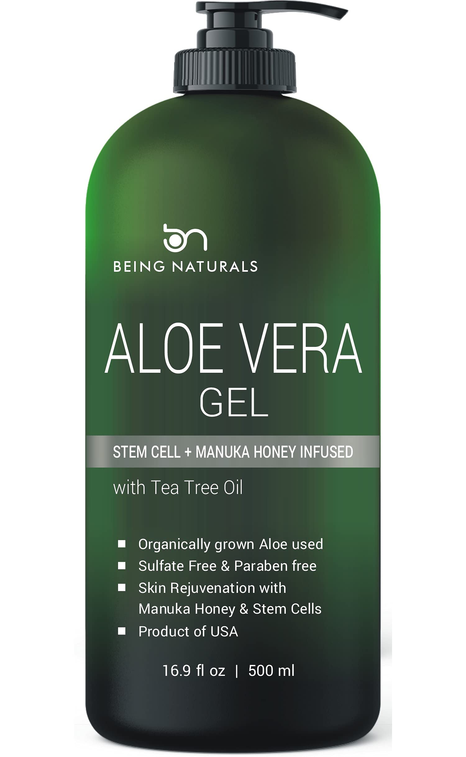 Aloe vera Gel - from 100% Pure Organic Aloe Infused Manuka Honey, Cell, Tea Tree Oil - Natural Raw Moisturizer for Face, Body, Perfect for Sunburn, Acne, Razor