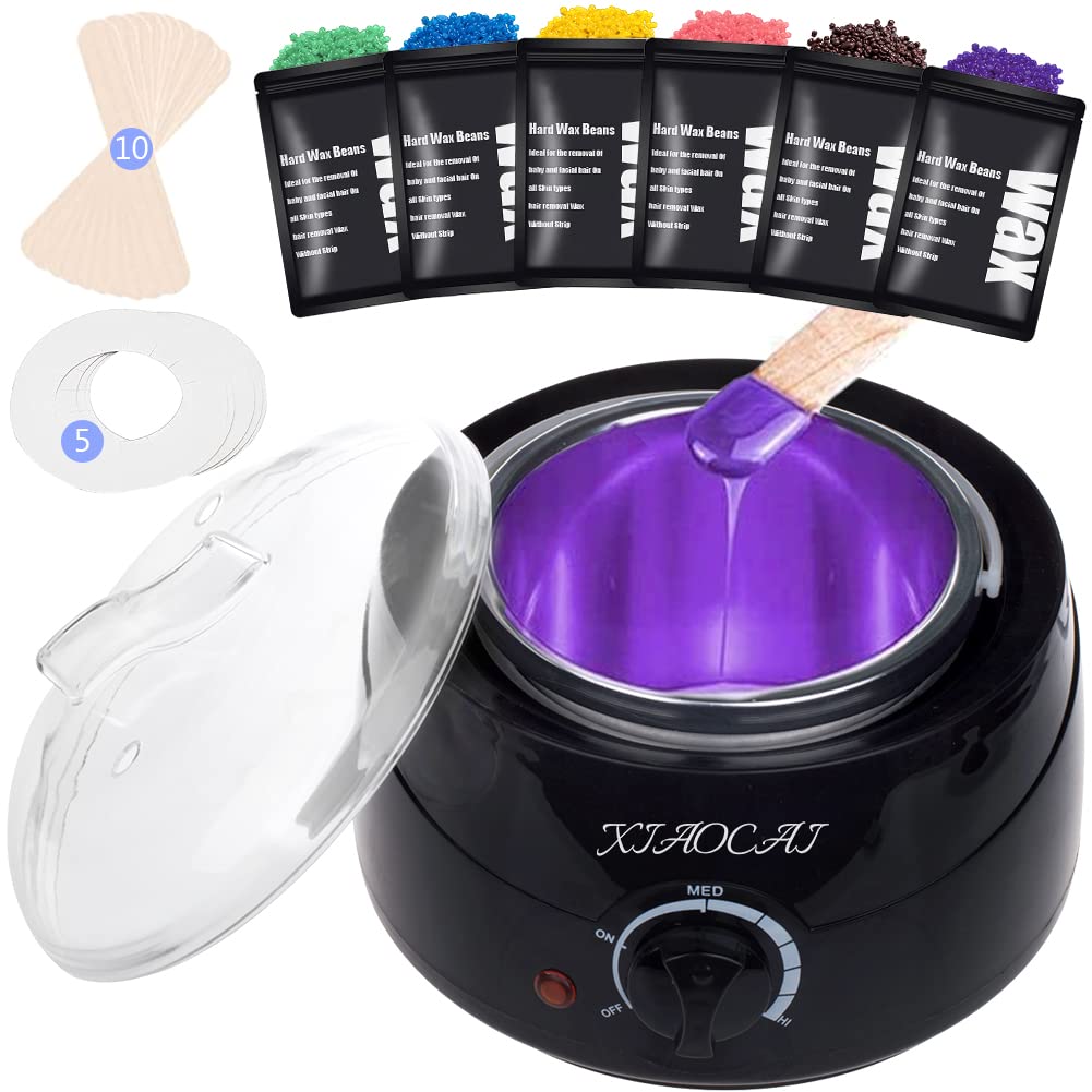 Waxing Kit Wax Warmer for Women Men Hair Removal with 6 Wax Beads, 10  Spatulas, 5 Protection Paper, At Home Wax Kit Painless for Body Hair Facial  Eyebrows Armpit Hair Black-6pcs