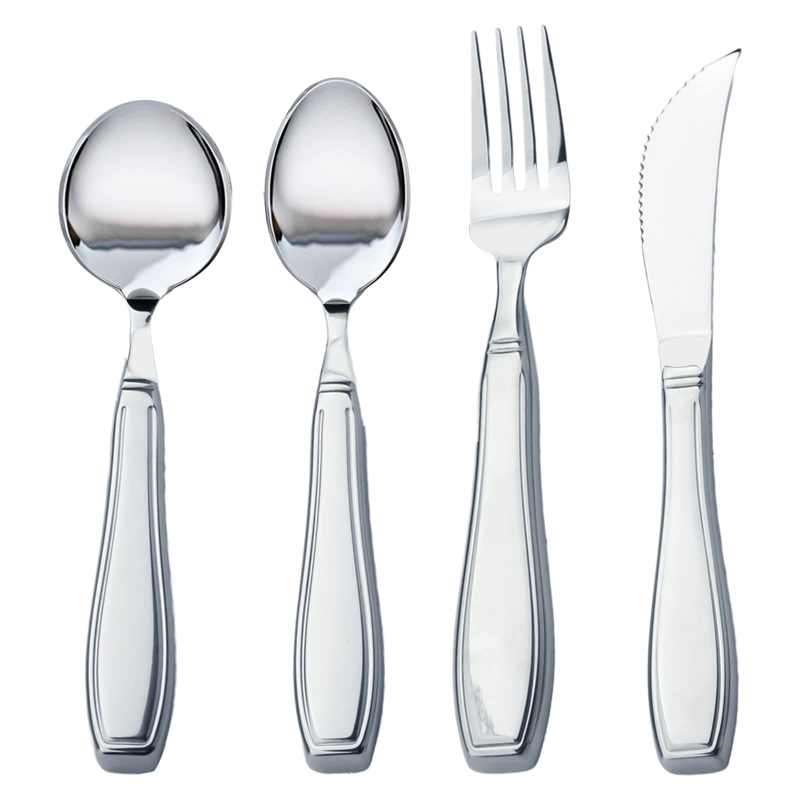 K Eatlery Set of 3 Weighted Utensils :: heavy handle teaspoon, fork, table  knife for shaky hands