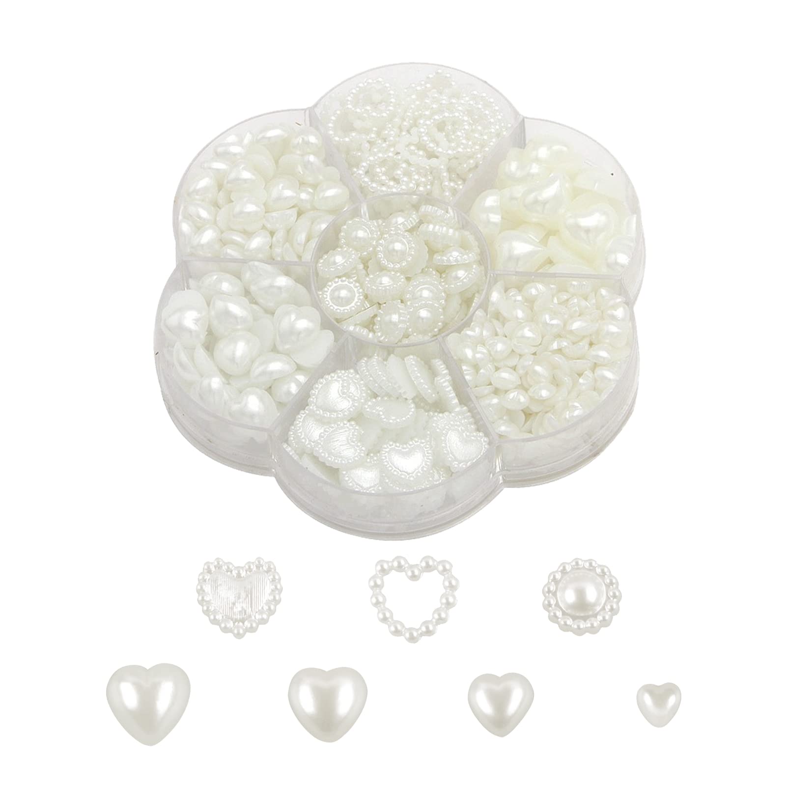 Pearl Heart Nail Charms 1Box About 460 Pieces Mixed White Flat