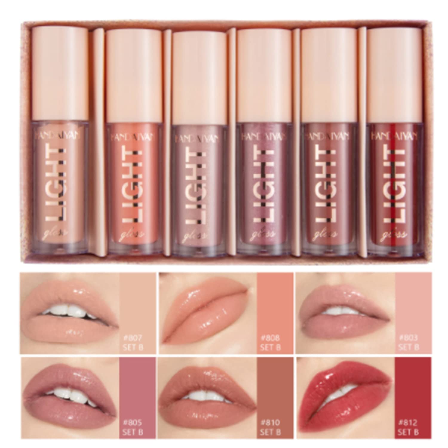 MAEPEOR Shiny Lipgloss Set 6PCS Smooth Moisturizing Lip Gloss Neutral Nude  Nourishing Glossy Lipgloss (6PCS Set B)