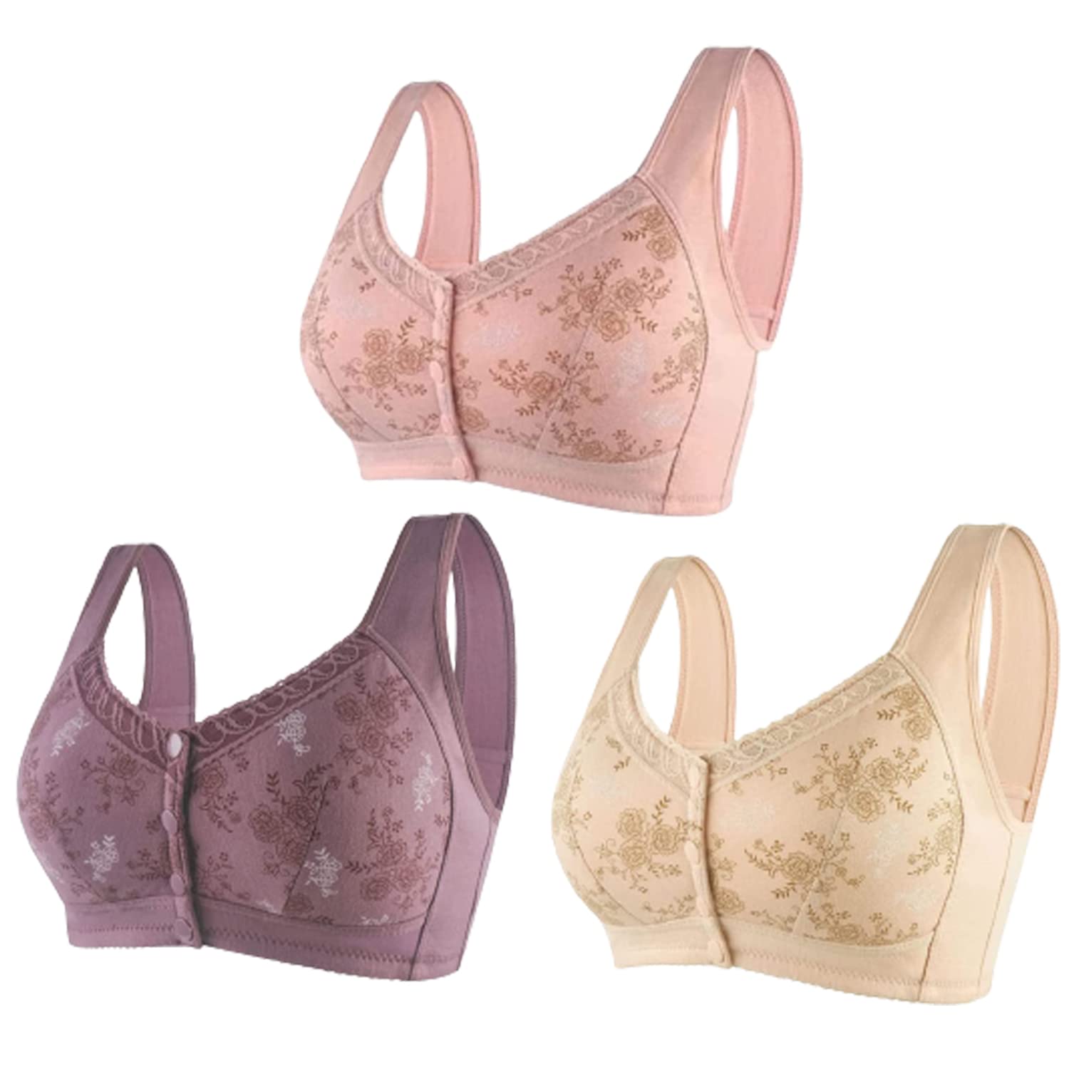 Wmstylist.com Bra, Wm Stylist Bra for Seniors Front Snap Closure Button Front  Bra, Glamorette -Women Front Closure Bra 3 Pcs 46/105