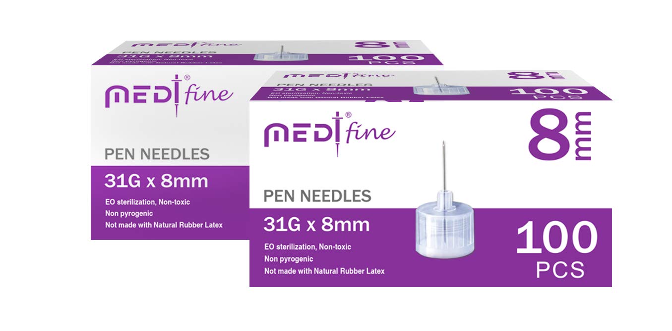 MedtFine Insulin Pen Needles 31G 8mm (5/16) 200 Pieces (2x100)