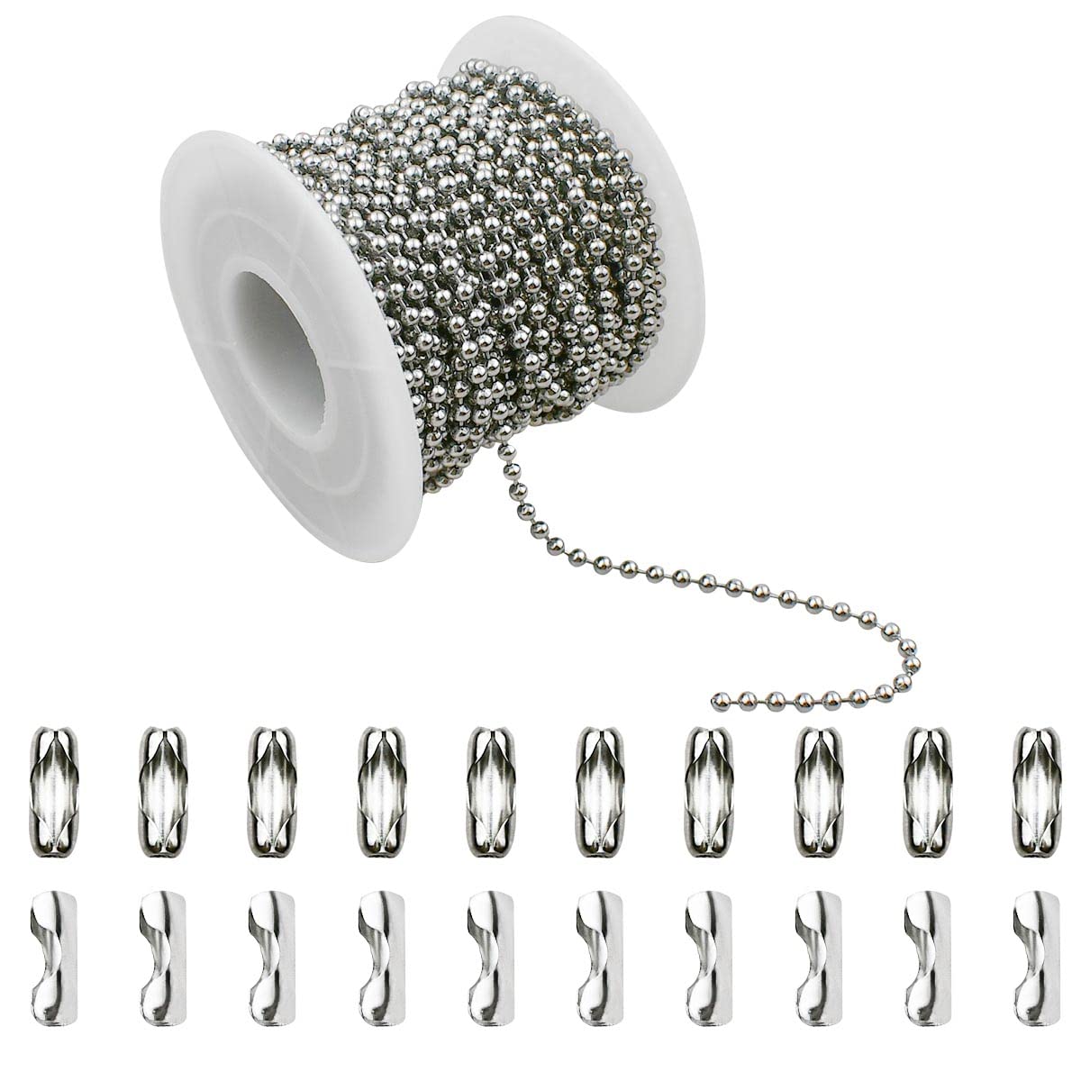 32.8 Feet Stainless Steel Ball Beaded Chain Necklace Chains for Making  Jewelry with 20 Pieces Matching Connectors Silver Color Metal Pull Chain  Roll Spool Ball for Dog Tag DIY (2.4mm in Diameter)