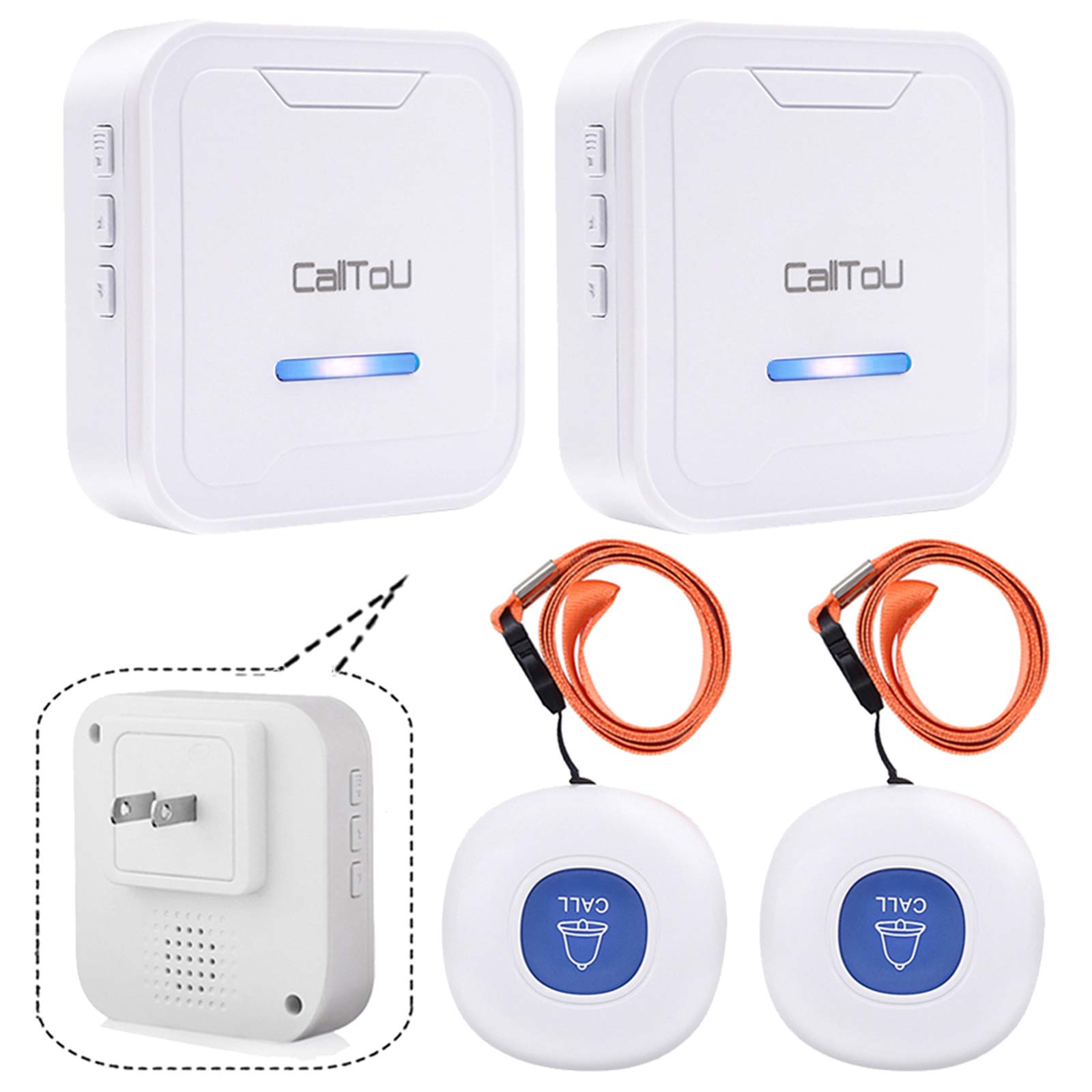 CallToU Wireless Caregiver Pager Smart Call System 2 SOS Call  Buttons/Transmitters 2 Receivers Nurse Calling Alert Patient Help System  for