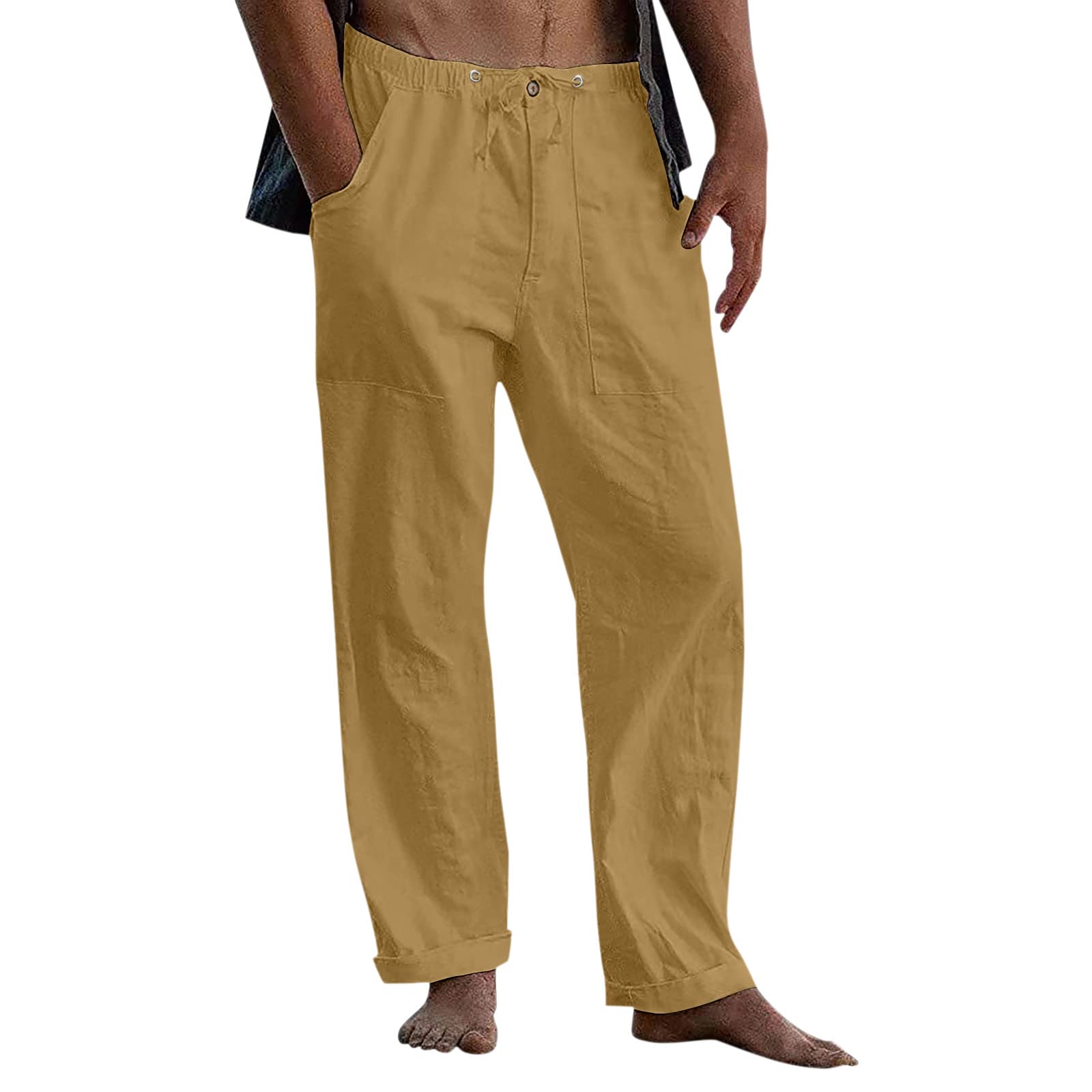Cheap Men's Solid Color Linen Pants Loose Cotton Linen Casual Trousers |  Joom