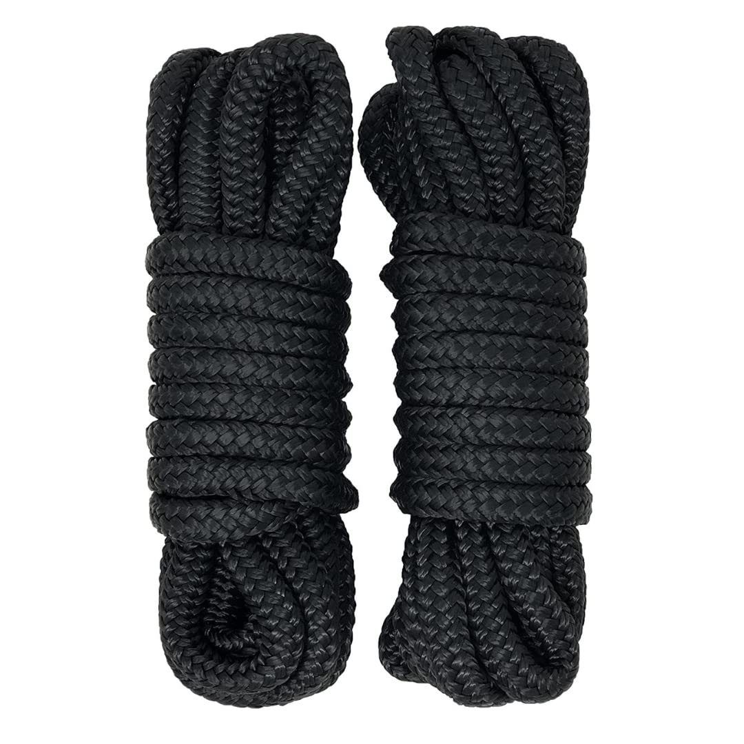 Rainier Supply Co. 2-Pack Boat Dock Lines - 15 ft x 3/8 inch Boat Rope - Premium  Double Braided Nylon Dock Rope - Mooring Lines with 12 Eyelet - Black 15'  x 3/8 2 Pack - Black