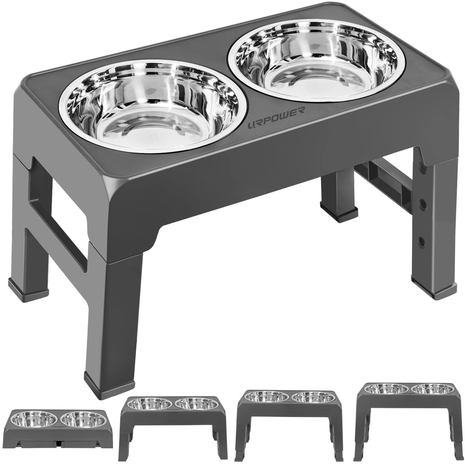 URPOWER Elevated Dog Bowls 4 Height Adjustable Raised Dog Bowl with 2  Stainless Steel Dog Food Bowls Non-Slip Dog Bowl Stand Adjusts to 3.2, 8.7,  10.2, 11.8 for Small Medium Large Dogs and Pets Grey