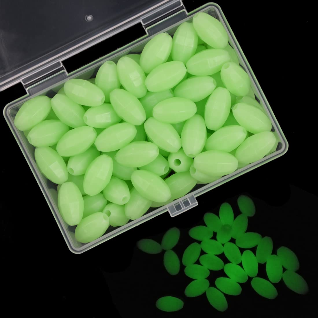 OROOTL Glow Beads Fishing Saltwater, 100pcs Hard Plastic Luminous Fishing  Beads Green White Fish Beads Assortment Oval Egg Bead Lures Sea Fishing Tool