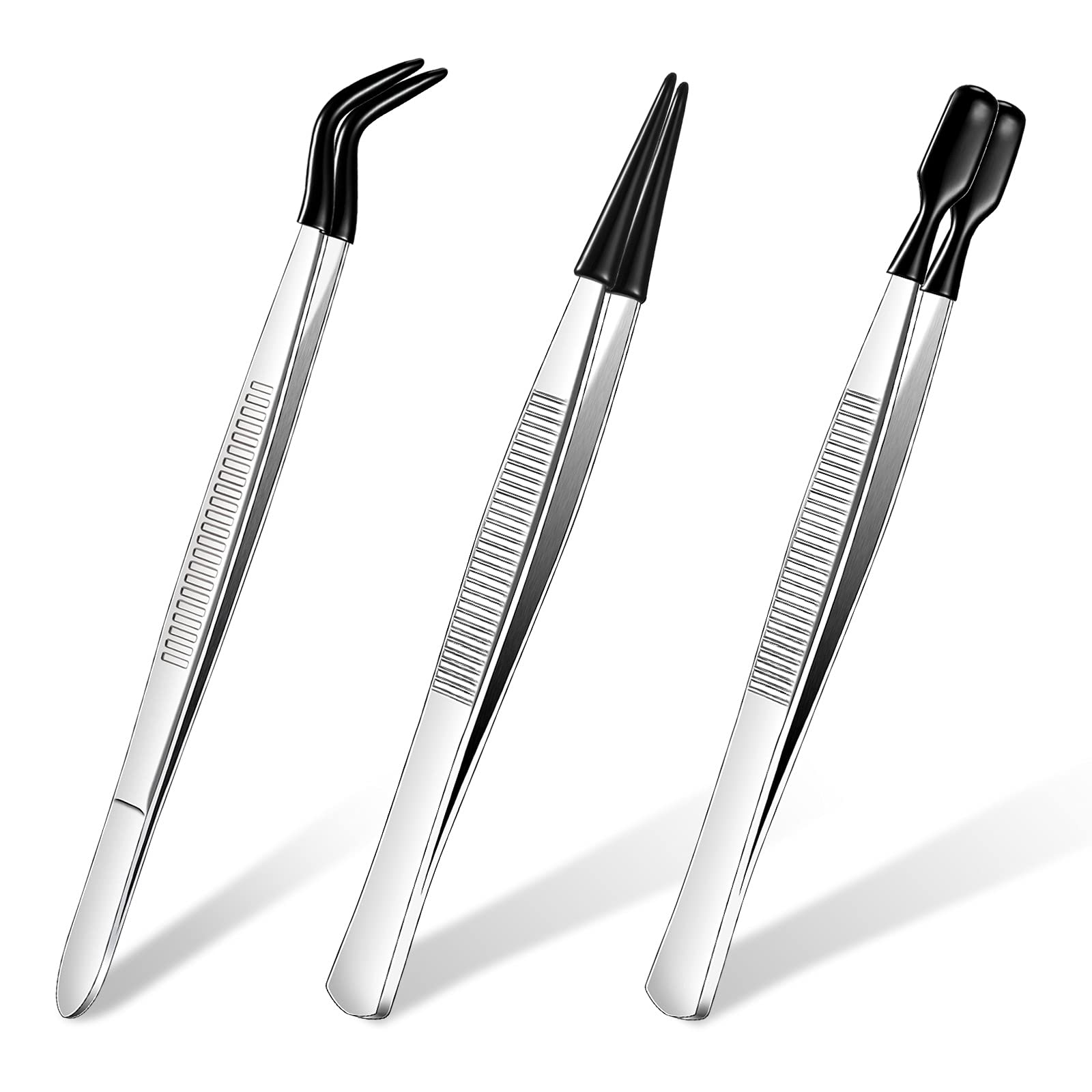 China 6 Pieces Rubber Tipped Tweezers PVC Stainless Steel Tips Tweezers for Jewelry Hobby Industrial Hobby Craft (Black)