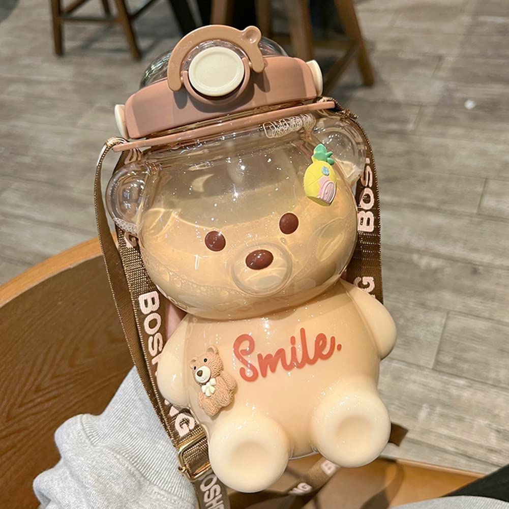 Cute Kids Teddy Bear 24oz Water Bottle With Straw,BPA Free, Leakproof And  Strap.