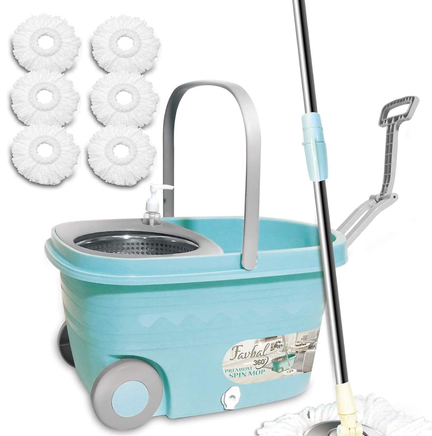 Spin Mop Bucket Floor Cleaning - Favbal Mop and Bucket with  Wringer Set Spinning Mopping Buckets Cleaning Supplies with 6 Replacement  Refills,61 Extended Handle for Home Hardwood Floors Tiles : Health