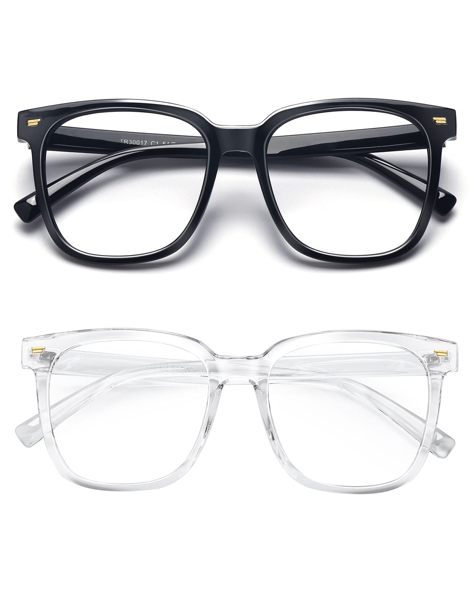 2-Pack Oversized Blue Light Blocker Glasses for Women Square Computer  Eyeglasses Reduce Eye Strain(Black+Clear)