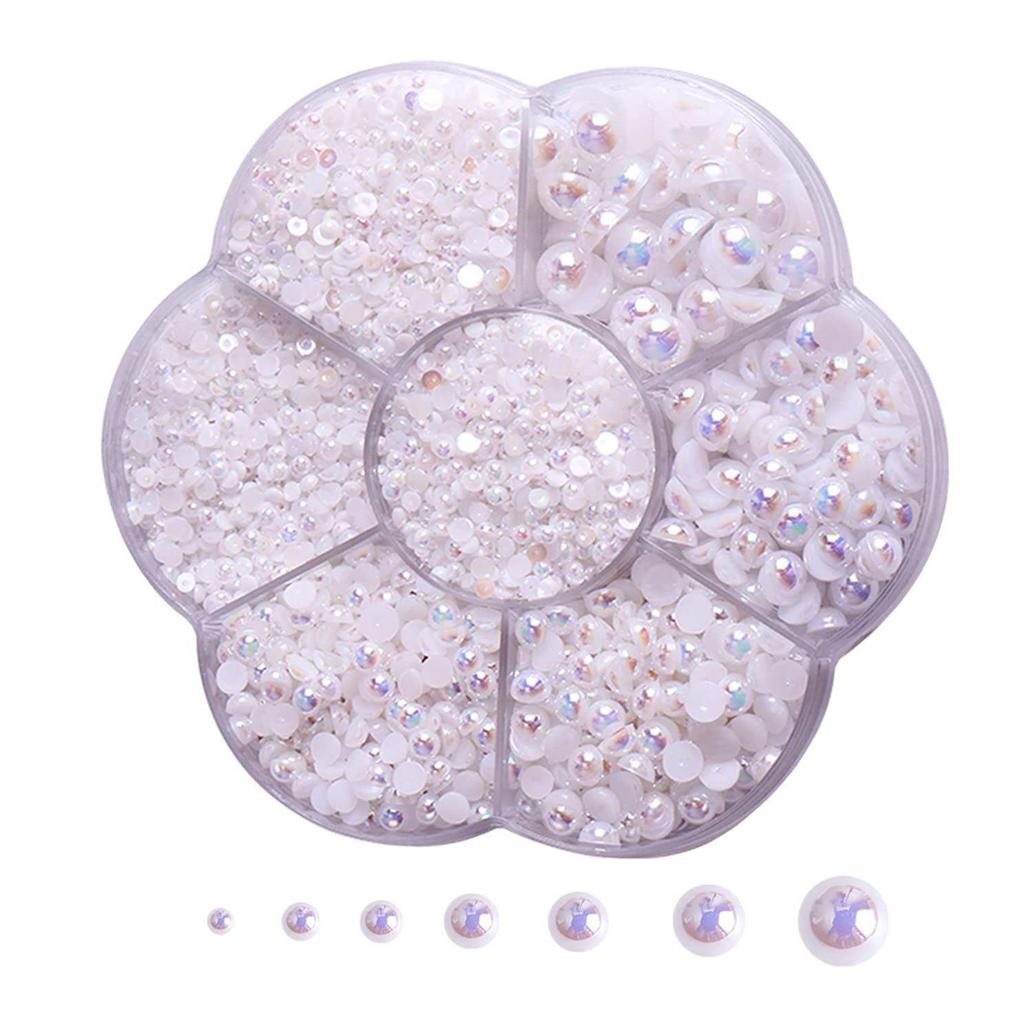 6000 Pcs Flatback Pearl,Half Pearls for Crafts, Nail Pearls for Nails Art, Flatback  Pearls Gems for Makeup. Neatly Organized AB White Pearls for Artists  Creative. Available in 7 Sizes:2/3/4/5/6/8/10mm