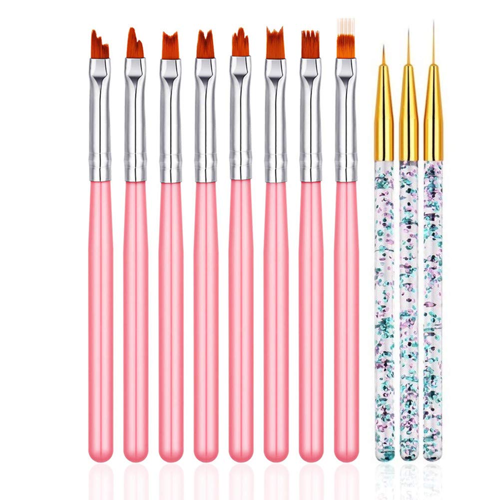 FULINJOY 11 Pcs Nail Art Brush Set UV Gel Painting Pen Nail Flower Painting  Brush Gel Gradient Nail Painting Design Pen Nail Liner Brushes